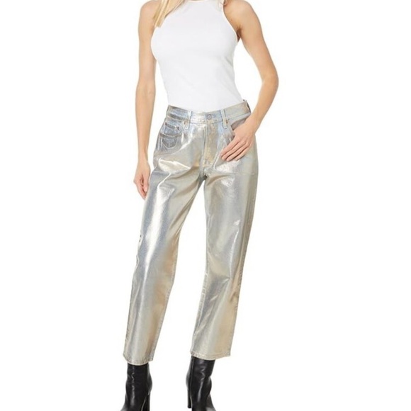 Levi's Denim - Levi‘S 501 90’s ankle length Metallic Gold jeans Optical Illusion